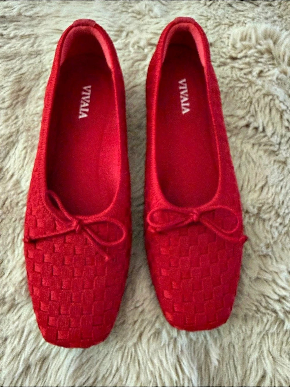 VIVAIA Margaret Square-Toe Bow Ballerina Flats Red EU 35.5